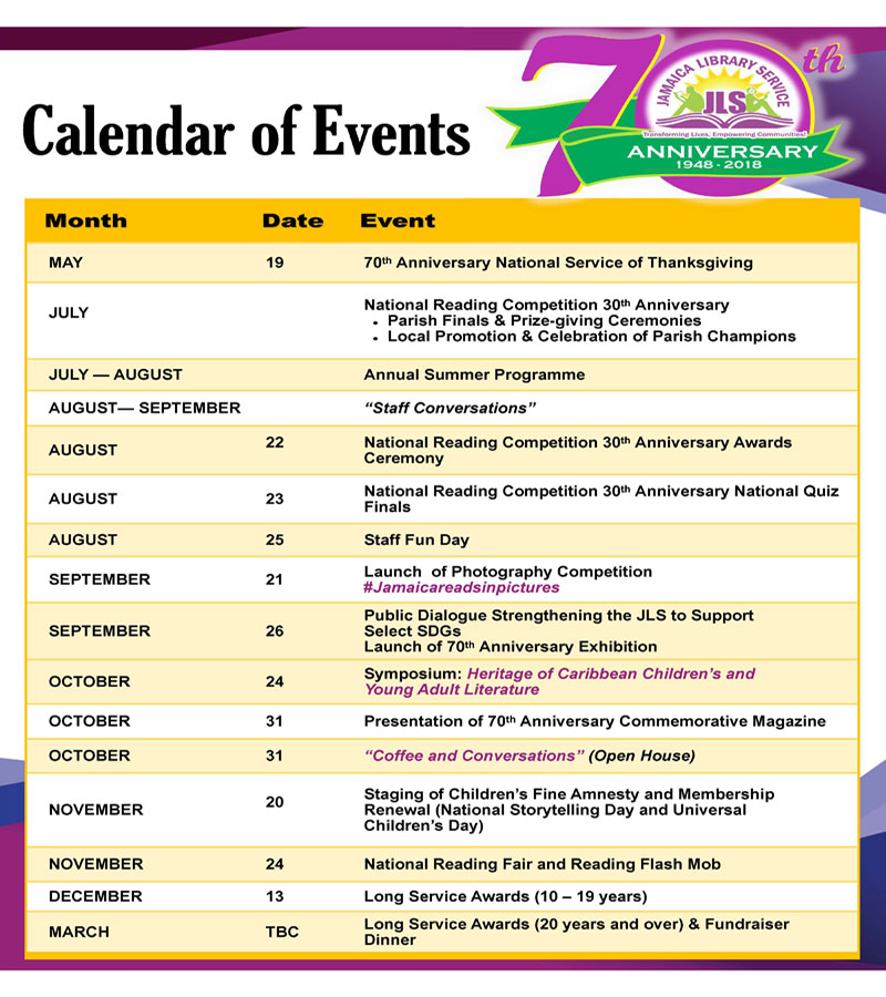 Calendar of Events Jamaica Library Service