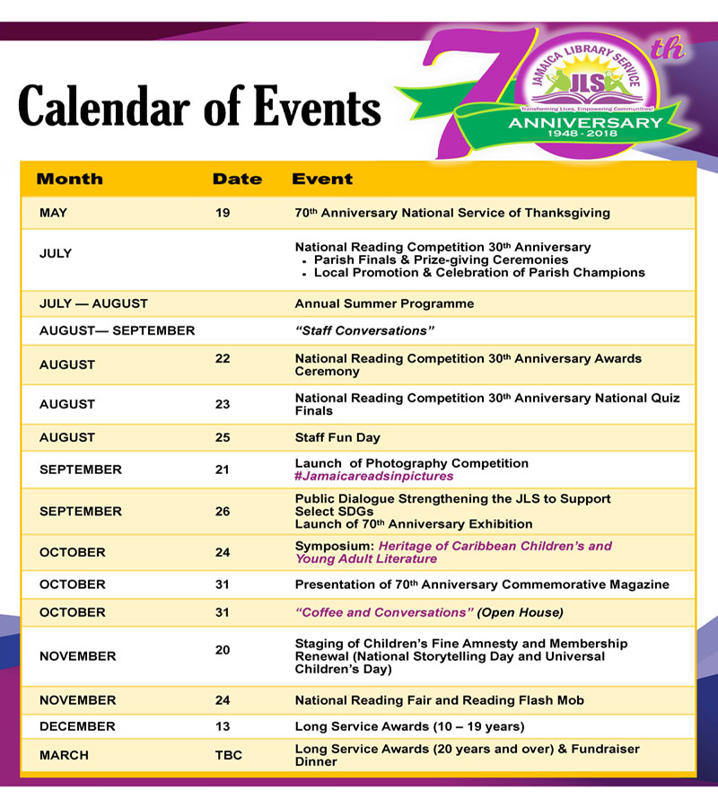Calendar Of Events Jamaica Library Service