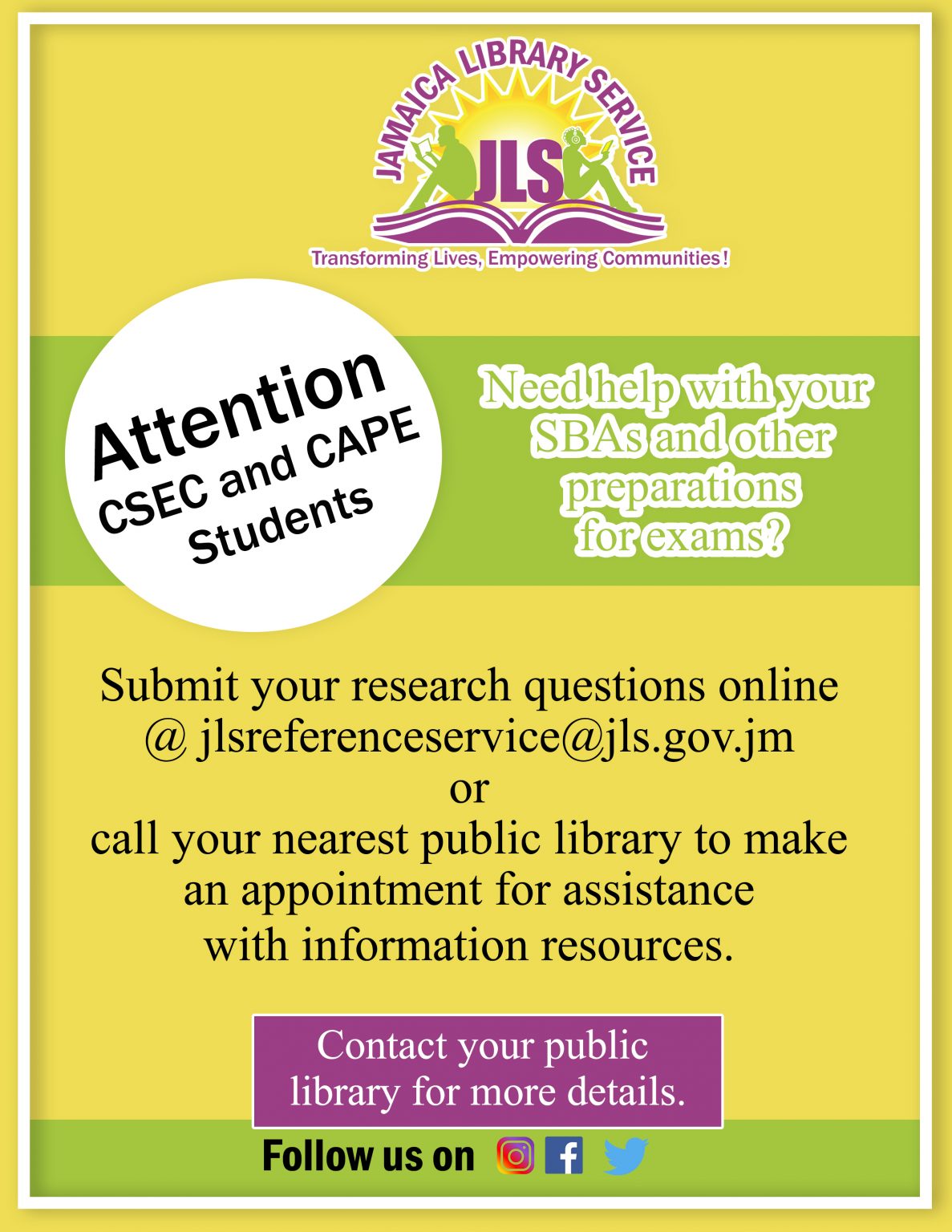 Attention CSEC And CAPE Students Jamaica Library Service